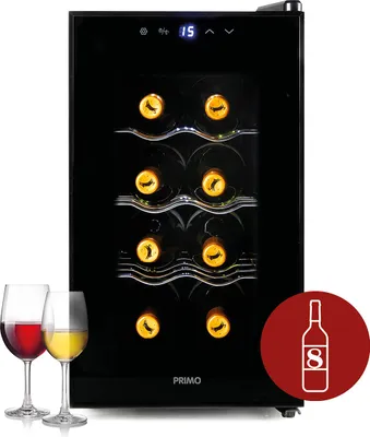 Produktbild von PRIMO PR169WK Weinkühlschrank - Weinkühler 8 Flaschen - E - Schwarz