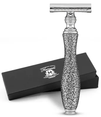 Produktbild von De Rasierhobel für Damen und Herren, antiker Metallgriff, Grau Packung, Rutschfester Nassrasierer aus hochwertigem Messing Silber, Abwaschbarer 11 cm