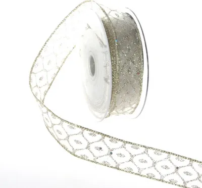 Produktbild von Organzaband mit Glitzerwabe - gold - 25 mm - 10 m - 93191-25-10-20