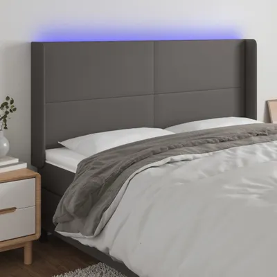Produktbild von vidaXL LED Kopfteil Grau 163x16x118/128 cm Kunstleder