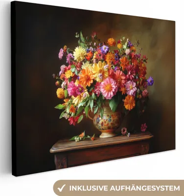 Produktbild von Leinwand Bilder 80x60 cm - Blumen - Bunt, Wandbilder, Wanddeko Wohnzimmer, Bild