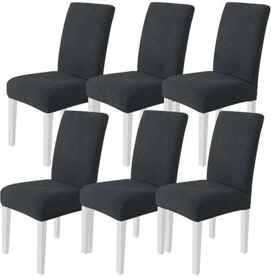 Image de Unyqoos® : Lot de 6 housses stretch pour chaises, couleur gris – Housse de chaise extensible en polyester/Élasthanne, antidérapante, idéale pour les mariages, les banquets, les restaurants et la maison