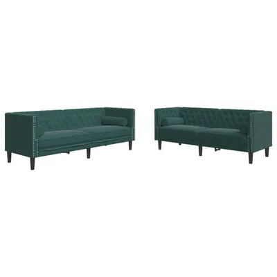 Produktbild von 2-tlg. Chesterfield-Sofa-Set mit Nackenrollen Dunkelgrün Samt