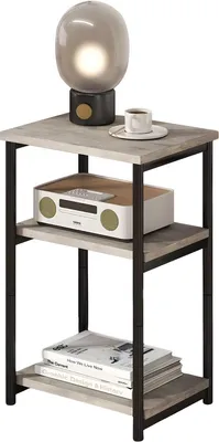 Produktbild von 3-stufiger Beistelltisch – Nachtkonsole mit Ablage – Holz & Metall – Grau – 40x30x60 cm