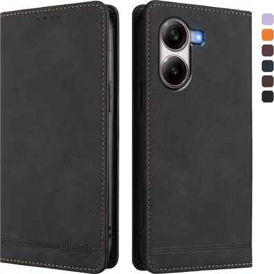 Image de Etui pour Xiaomi Poco X7 Pro, étui rétro en cuirPolyuréthaneavec support et fentes pour cartes de crédit Noir