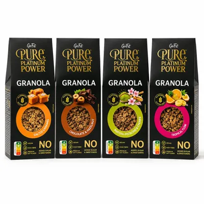 Produktbild von Avena GoFit Pure Platinum Power Granola Mix 4er Pack – Glutenfrei, Vegan, Ohne Zuckerzusatz – Premium Granola Set 4x225g