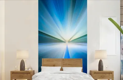 Produktbild von MuchoWow® Fototapete für Wohnzimmer oder Schlafzimmer Wandtapete Vinyl Motivtapete Abstraktes Bild mit blauem Schimmer - 120x240 cm - Hintergrundbild