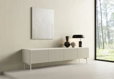 Produktbild von TV Lowboard Muti 195 cm in Kaschmir | Fernsehschrank mit geriffelten Fronten & Push-to-Open | Sideboard Modern