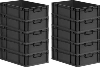Produktbild von SparSet 10x Eurobox NextGen Color | HxBxT 17x40x60cm | 34 Liter | Griffe schwarz geschlossen | Glatter Boden | Schwarz | Eurobehälter, Transportbox, Transportbehälter, Stapelbehälter