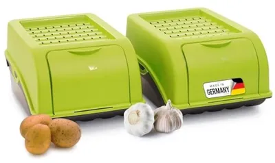 Productafbeelding van PromoHome® Set van 2 opbergboxen voor aardappelen - 3,5 liter - Groen - Stapelbaar - Groenteblik - Aardappelvoorraadblik