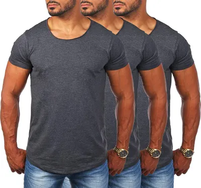 Produktbild von Young & Rich Herren Uni T-Shirt mit tiefem Rundhals Ausschnitt einfarbig körperbetontes Basic Tee Vintage Look 1702