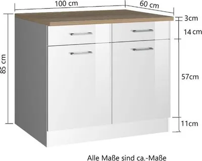 Produktbild von Küchenunterschrank Ragnar 100cm mit 2 Türen und 2 Schubladen - weiß