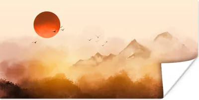 Produktbild von MuchoWow® Poster Malerei - Sonne - Landschaft - Vögel 150x75 cm - ohne Rahmen
