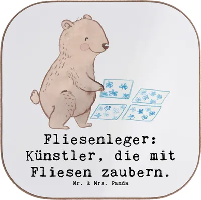 Produktbild von Mr. & Mrs. Panda Tischuntersetzer Fliesenleger Künstler - Weiß - Geschenk, Design Untersetzer, bieruntersetzer, Beruf, Berufe, Geschenke für Berufstätige, Verlegetechnik