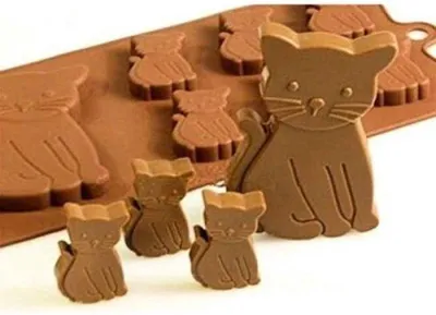 Produktbild von Katzen-Eiswürfelform – Schokoladenform – Backform – Katzenform – Schokolade herstellen – Silikon-Backform – Braun – Katzenform – Keksform