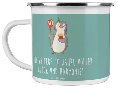 Produktbild von Mr. & Mrs. Panda Pott 40. Hochzeitstag Rubinhochzeit - Meeresbrise - Geschenk, 40 Jahre, Emaille Tasse, Heiraten, Reisebecher, Teetasse, wahre Liebe, Geschenke, Haferl