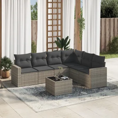 Produktbild von Möbel 7-tlg. Garten-Sofagarnitur mit Kissen Grau Poly Rattan 2024