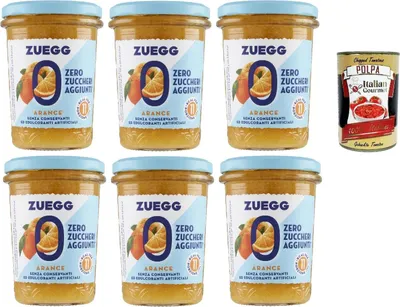Produktbild von Zuegg zero zuccheri Arance Marmelade Orangen Konfitüre jam Zuckerfrei, 6x 220g + Italian Gourmet polpa 400g