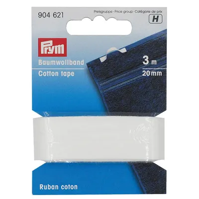 Produktbild von Prym robustes und stabiles Baumwollband, 20 mm breit, weiß, 3 m Rolle