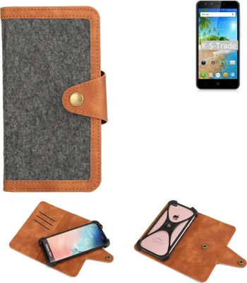 Produktbild von K-S-Trade Schutzhülle Handyhülle kompatibel mit Doogee Y6C Filz Hülle Kunst-Leder dunkelgrau braun (1x)