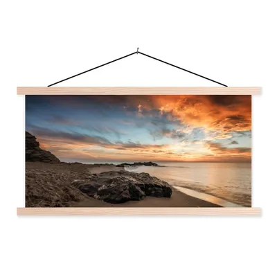 Produktbild von MuchoWow® Textilposter Strand - Steine - Abend - Himmel - Natur 120x60 cm mit holzfarbenen Rahmen - Klemmleiste