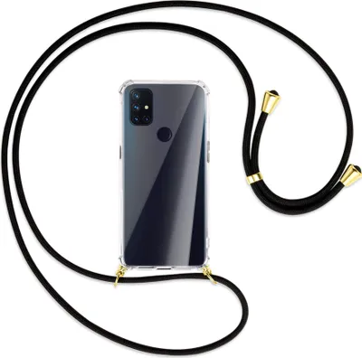 Produktbild von Handykette Backcover-Schutzhülle mit Band (Metall goldfarben) für OnePlus Nord N100 - schwarz