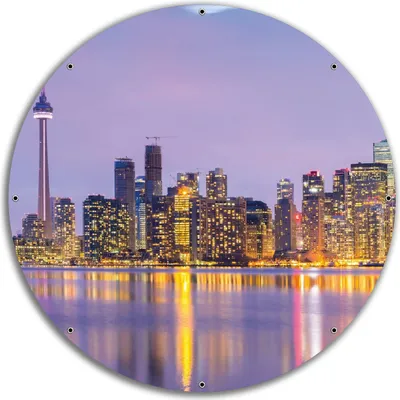 Produktbild von Wallario rundes Outdoor-Poster für Garten oder Balkon, Motiv Toronto Skyline - Kanada am Abend, 60 cm Durchmesser