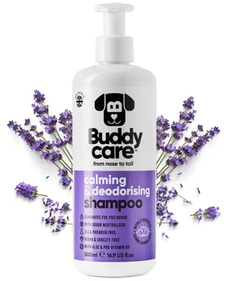 Produktbild von Beruhigendes & desodorierendes Shampoo von Buddycare - Lavendelduftendes Hundeshampoo - Mit Aloe Vera und Pro-Vitamin B5 (500ml)