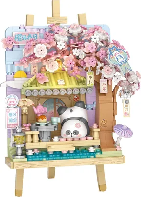 Image de Jeu de construction en forme de panda en 3D, modèle miniature, collection créative des quatre saisons, jouet de construction, décoration intérieure (fleurs de cerisier au printemps)