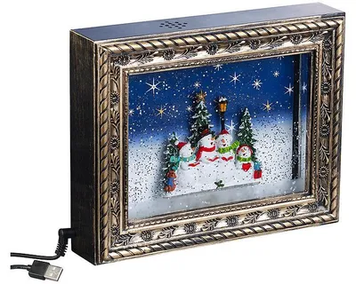 Image de Cadre décoratif de Noël "Bonhommes de neige" avec LED, musique et neige