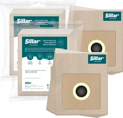 A collection of vacuum cleaner bags, some in packaging, some loose, arranged in a staggered formation.