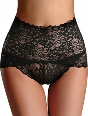 Produktbild von Damenunterhosen - Slips aus Spitze - Schlank machende Slips aus Spitze - sinnlich - hoher Bund - Einheitsgröße - Schwarz