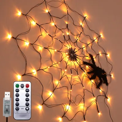 Produktbild von Spinnennetz Licht LED Halloween Warmweiß Lichternetz USB Wasserdicht für Home Party Halloween Deko