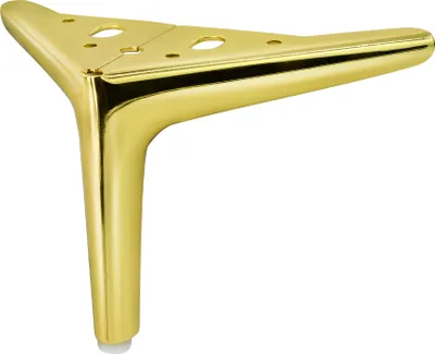 A single gold-colored furniture leg with a triangular top plate and three mounting holes, shown against a white background.