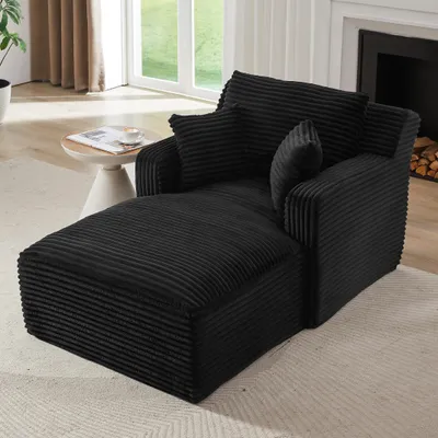 Obrázek produktu pro MODFU Relaxační křeslo typu chaise longue z manšestru, křeslo s taštičkovými pružinami a pěnou, černá