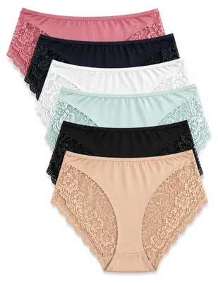 Produktbild von Damen Slips 6er Pack mit Spitze, elastisch & bequem, 95% Polyamid Mix1/3XL