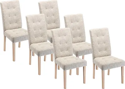Produktbild von Satz von 6 Stühlen VILLOSA - Stoff und Holzbeine - Farbe Beige