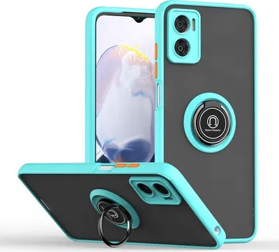Produktbild von Moto E22 Hülle, Ring Halter Ständer Matte Transluzent TPU Rahmen Stoßfest Schutzhülle für Motorola Moto E22i / E22 Hellblau
