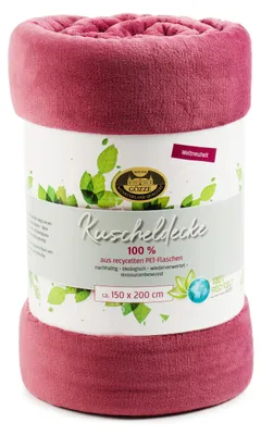 Produktbild von GÖZZE Wohndecke aus recycelten Materialien flauschige weiche nachhaltige Kuscheldecke Beere Rot 150 x 200 cm