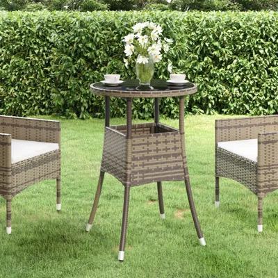 Produktbild von vidaXL Gartentisch ø60x75 cm Hartglas und Poly Rattan Grau