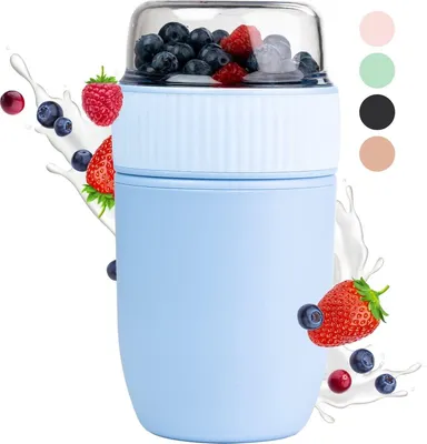 Yoghurtbecher To Go, auslaufsicher, 2 Fächer, 640 ml, Blau
