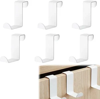 Image de Unyqoos® Lot de 6 crochets de porte, blanc – Crochets à clipser pour portes standard, sans perçage, antidérapants et aux bords arrondis, capacité de charge jusqu'à 5 kg pour vêtements, vestes et sacs