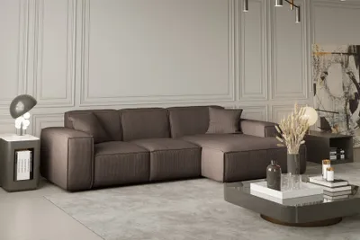 Produktbild von Ecksofa Designersofa CELES in Stoff Scala Taupe Ottomane Rechts