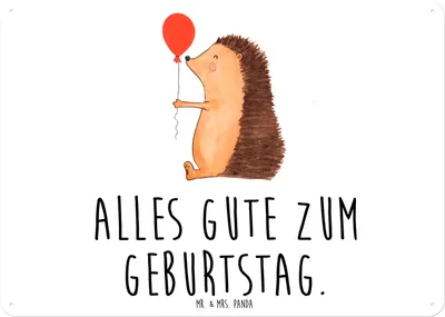 Produktbild von Mr. & Mrs. Panda Schild Igel Luftballon DIN A6 - Weiß - Geschenk, Glückwunsch, Retro Blechschild, Herzlichen, Happy Birthday, Metallbild, Wandbild, tafel, Lustige Sprüche