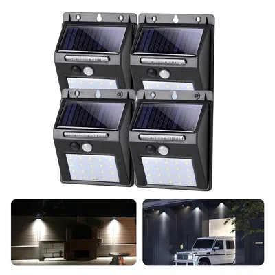 Produktbild von Salcar 4 Stück LED Solarleuchten Wandleuchte  Garage Garten Strahler Licht mit Bewegungsmelder Gartenleuchte Außen 3 Modi IP44 Wasserdicht