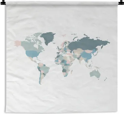 Produktbild von MuchoWow® Wandteppich Wandbehang Weltkarte - Blau - Farben 150x150 cm Tapisserie Dekoration Wandtuch - Wohnaccessoires - Modernes
