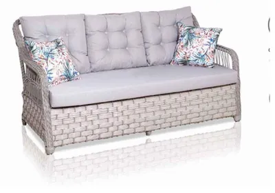 Produktbild von Grau Garten Sitzmöbel Sofagarnitur Dreisitzer Sofa Sessel Esstisch Set Rattan