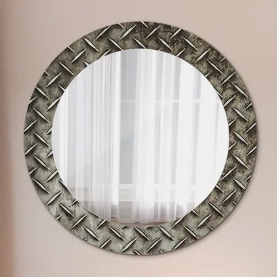 Produktbild von Modern Spiegel - Wandspiegel Design Wandmontage – Badspiegel mit Aufdruck - Rundspiegel - Stahl Textur - Runder: Ø60 cm
