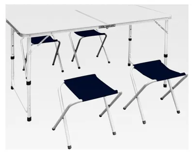 Produktbild von Klappbarer Campingtisch mit 4 Hockern, höhenverstellbar, 120x60 cm, leicht und kompakt für Picknicks und Campingreisen
