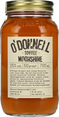 A glass jar of O'Donnell Moonshine Toffee.